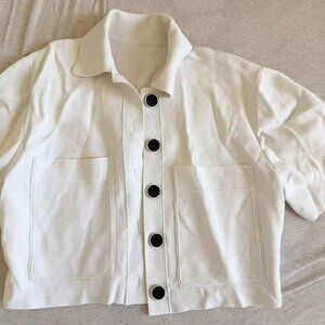Cropped White Blouse Tops for Women with Big Black Buttons